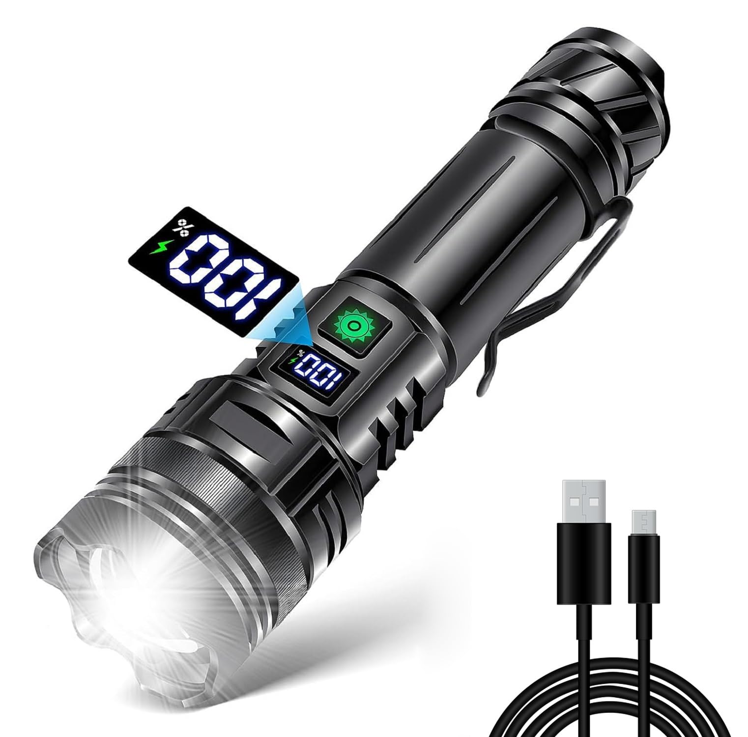 懐中 電灯 LED 超強力 超高輝度 30000ルーメン フラッシュライト Type-C充電式 懐中電灯 led強力 軍用 最強 ハンディライト 超遠距離照射ライト 電池式 ハンドライト flashlight 液晶電気量表示 明るい IP65防水 5モード調光 ズーム調整可能 防災/登山/夜釣り/地震/災害/停電対策/非常灯にも使用可能