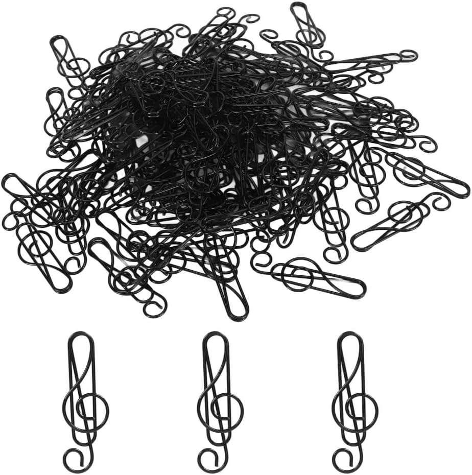 100Pcs Paper Clips - Black Music Note Wire Bookmark Clamps for File Classification, Non-Skid Ridged Finish, Compact Office & Home Supplies