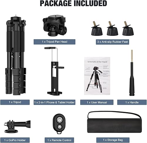 Miniatura 8 de MoKo Trípode de cámara para iPad - Soporte de trípode de teléfono de 70 pulgadas con bolsa de viaje, trípode para iPhone con soporte para teléfono,