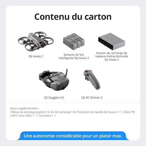 DJI Avata 2 Fly Smart Combo (Three Batteries), FPV Drone with Camera 4K, Immersive Experience, One-Push Acrobatics, Built-in Propeller Guard, 155° FOV, Camera Drone with Goggles N3 and RC Motion 3 - 7