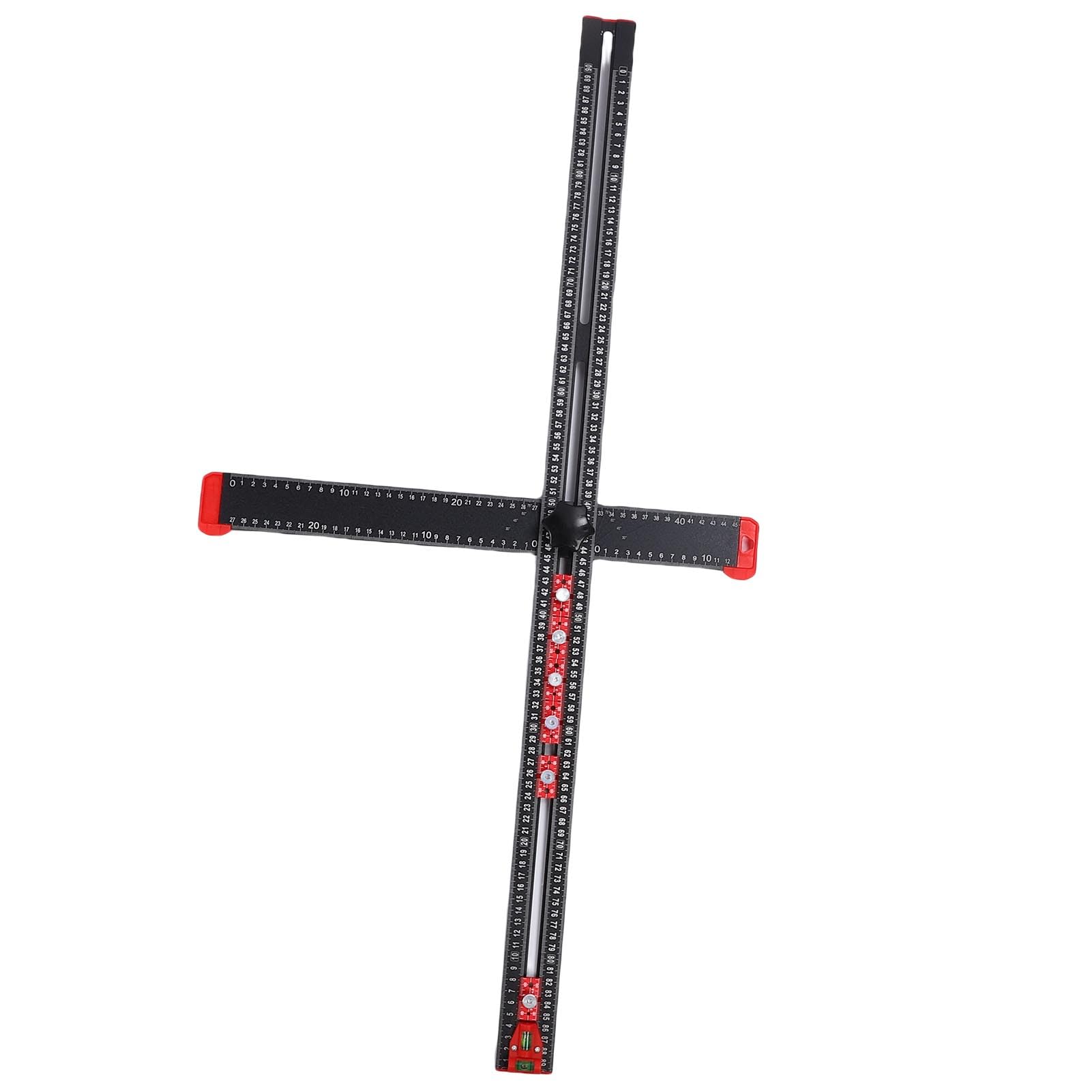 FTVOGUE Regla de Posicionamiento de Perforación, Cuadrado en T Ajustable de Aleación de Aluminio de 90 Cm con 2 Niveles de Burbuja y 6 Controles Deslizantes, Regla de Medición de Marcado de Múltiples