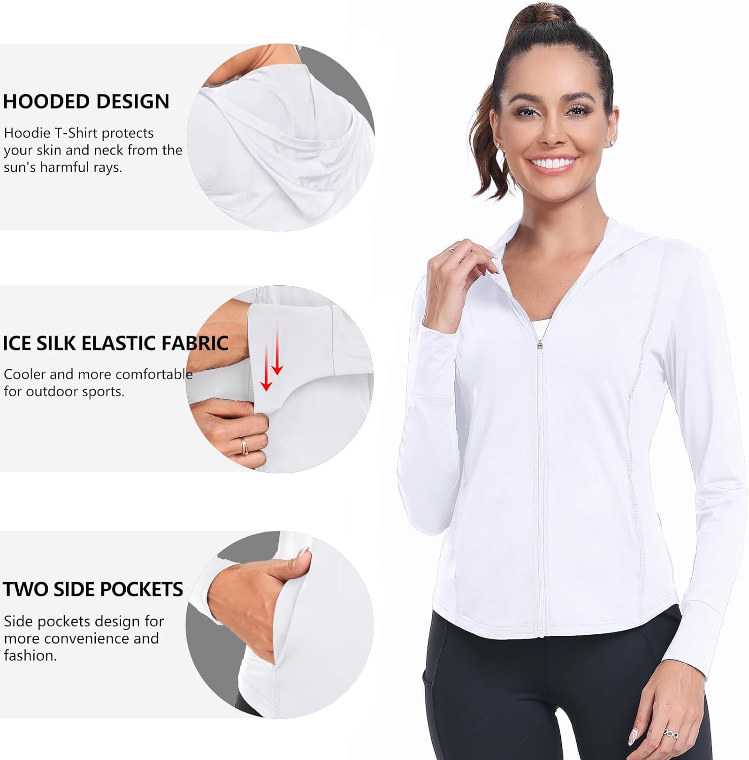 Womens UPF 50+ Long Sleeve Hooded Jackets Lightweight UV Protection Sun Shirts Workout Athletic Hiking Running Tops - Image 4
