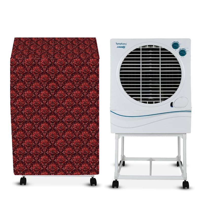 Image of PVC Cooler Cover Suitable for Symphony Jumbo 70 Litre Desert Air Cooler, Waterproof Cover, Size (LXBXH) 66 X 53 X 111 Cm, Red Flower.