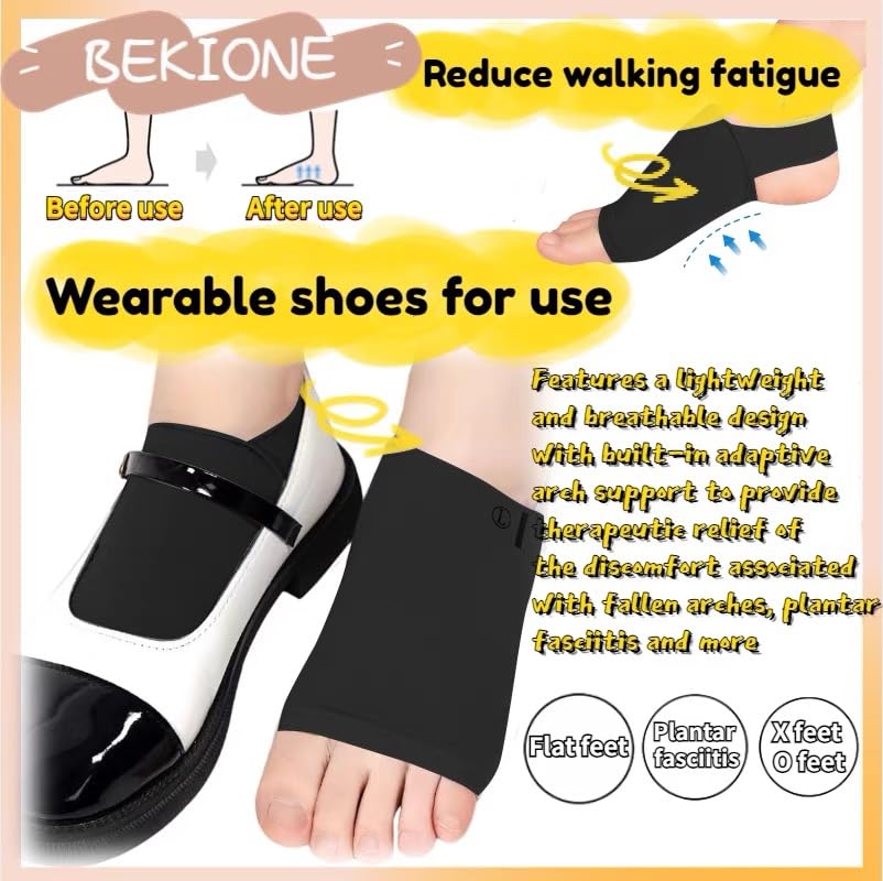 Miniatura 3 de BEKIONE Soporte de arco con correa antideslizante para mujeres y hombres, soportes para fascitis plantar con almohadillas de gel integradas, cojines
