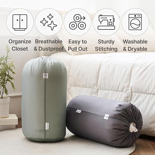 Miniatura 7 de Roll&Stack - Organizador de bolsas de almacenamiento, L (58 pulgadas de largo) x 2, color blanco, perfecto para edredones, mantas, ropa de cama,