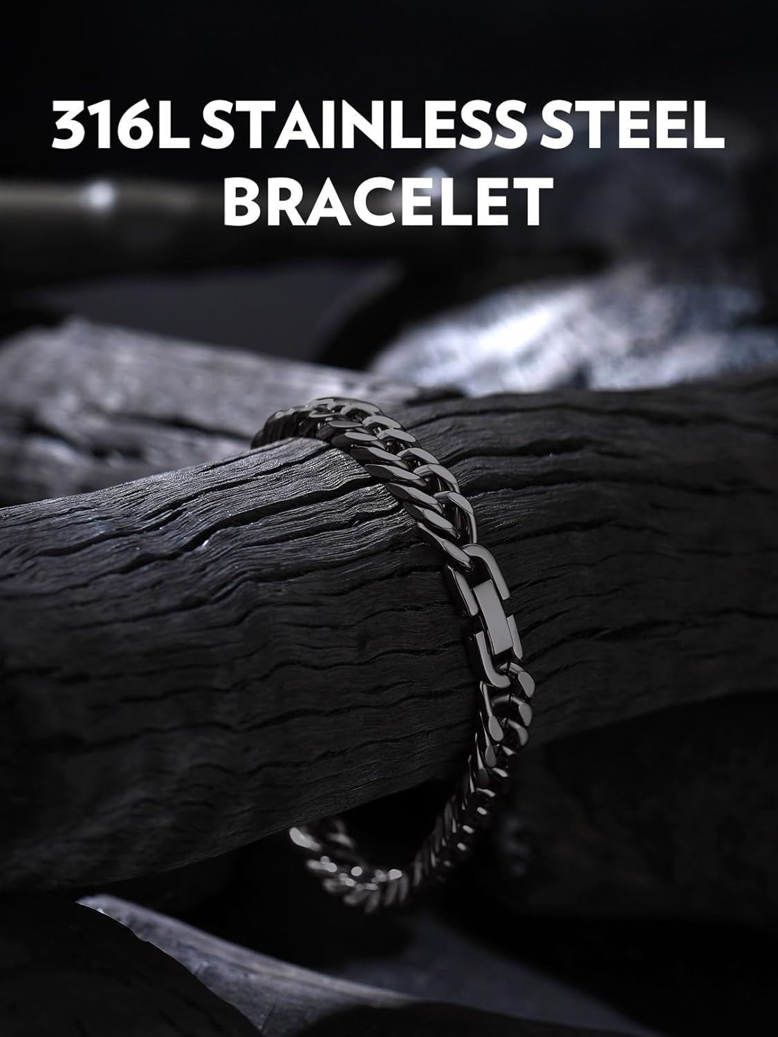 Bandmax Cuban Chain Bracelets for Men Women, Stainless Steel/Black/Gold Plated Hip Hop Chunky Miami Curb Link Wristlet Bracelet Gift for Son Grandson Husband Father - Image 2