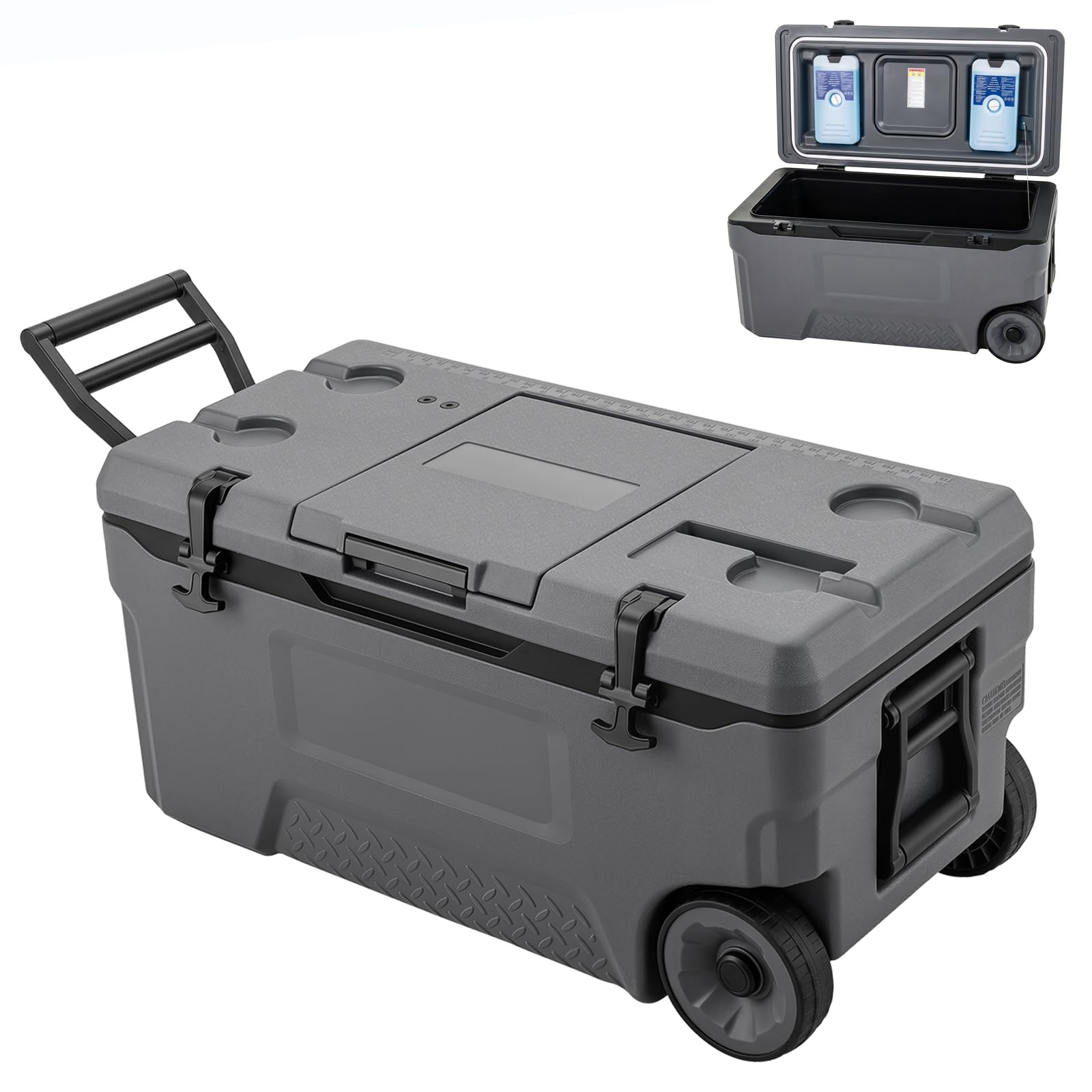 74 QT Portable Cooler with Wheels, Rolling Hard Ice Chest