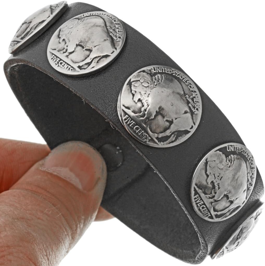 Alltribes Native American Buffalo Nickel Leather Cuff Unisex Vintage Coins Bracelet 0298