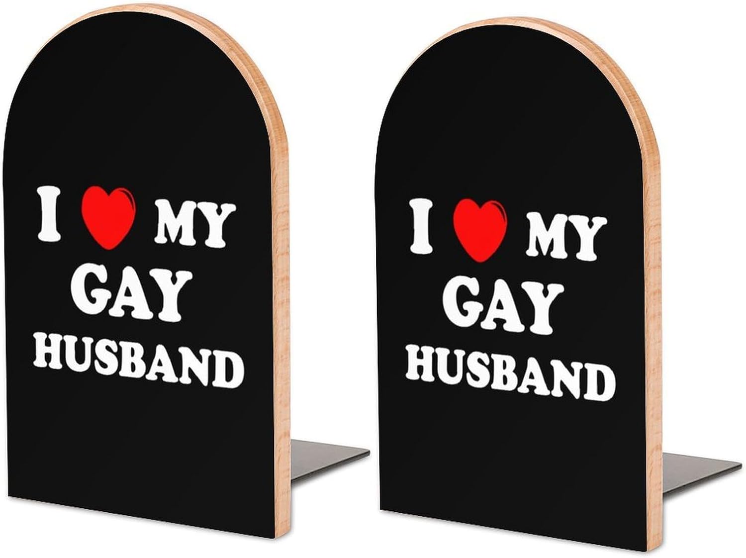 I Love My Gay Husband Cute Wood Book Ends Decorative Bookends 1 Pair Non-Skid for Shelves Home Office 7 X 5 Inch