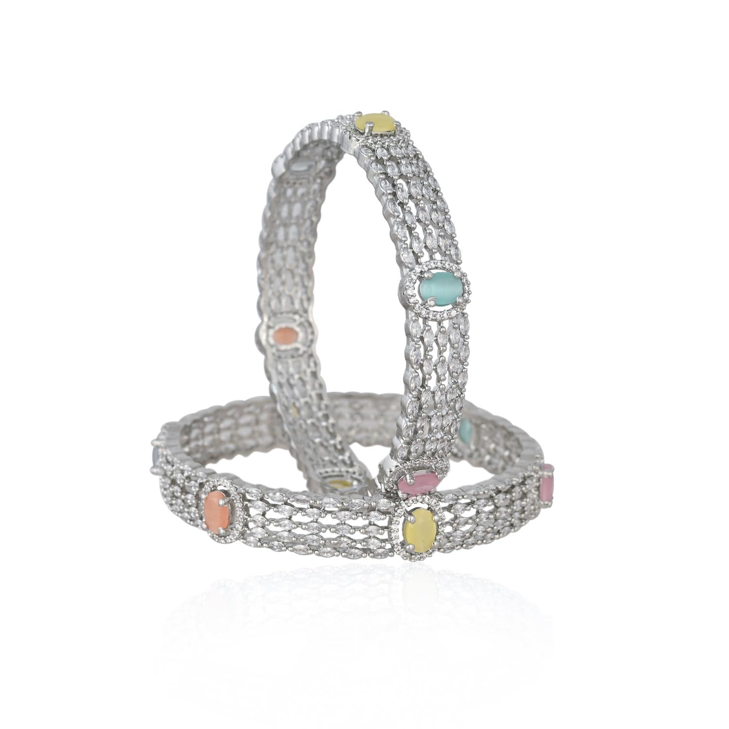 Ratnavali Jewels Silver Plated American Diamond CZ Multi Traditional Stylish Chudi Bangles for Women/Girls (B0DGYF8RSS) Amazon Price History, Amazon Price Tracker