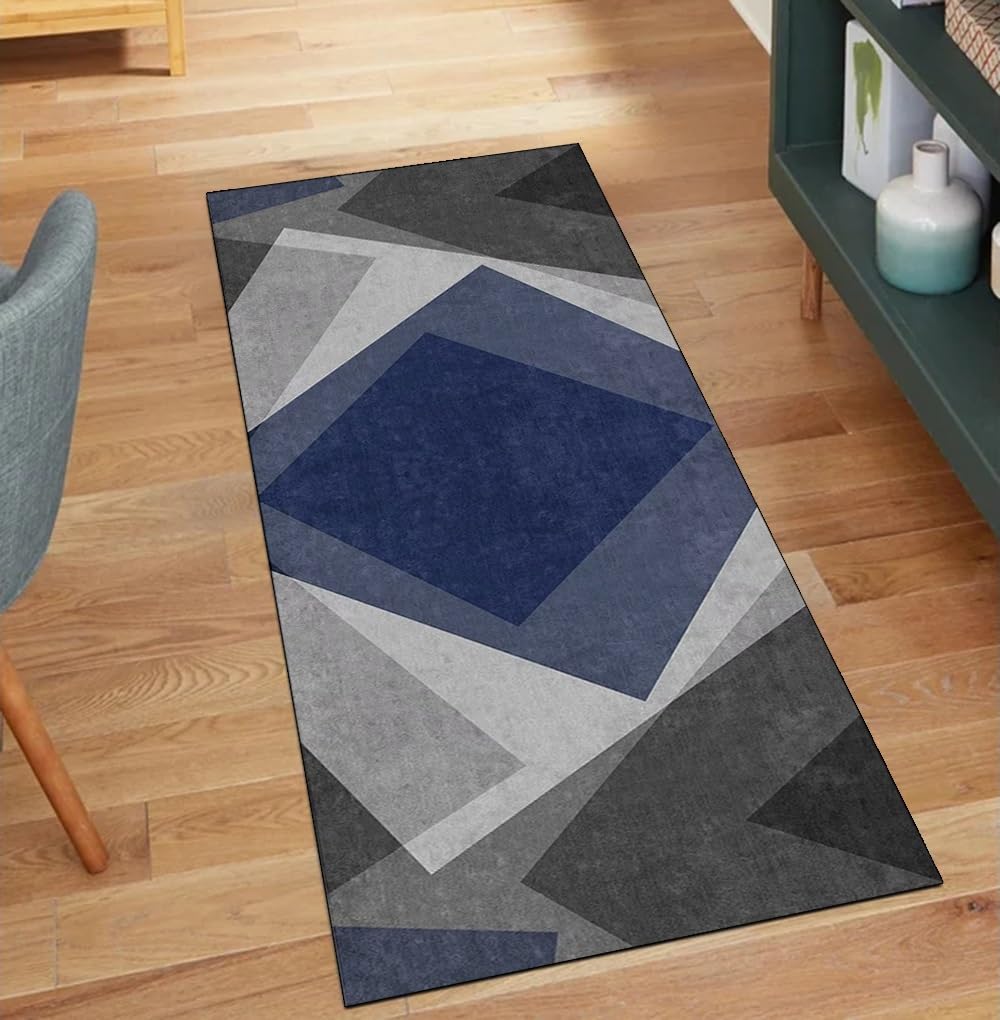 Alfombra de pasillo para cocina gris y negra, tapete geométrico de 60x350 cm
