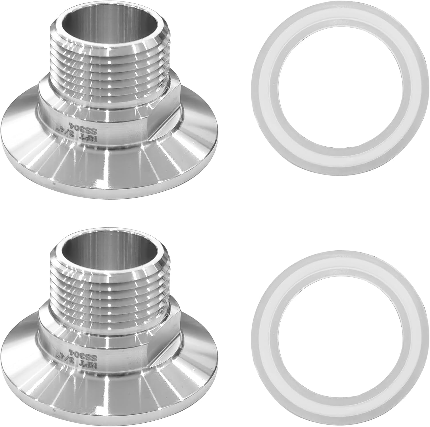 Stainless Steel Sanitary Tri-Clamp Fitting 3/4 NPT Male Thread Adaptor with K50.5 Clamp & Silicone Gaskets – Food Grade 304, Leak-Proof Design for Brewing, Dairy, Pharmaceutical Piping Systems