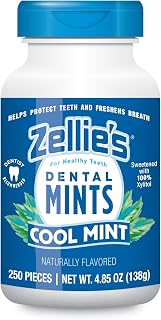 Zellie's 100% Xylitol Cool Mint Breath Mints - Gluten-Free, Vegan, Kosher, No Aspartame Dental Support (250 Count)