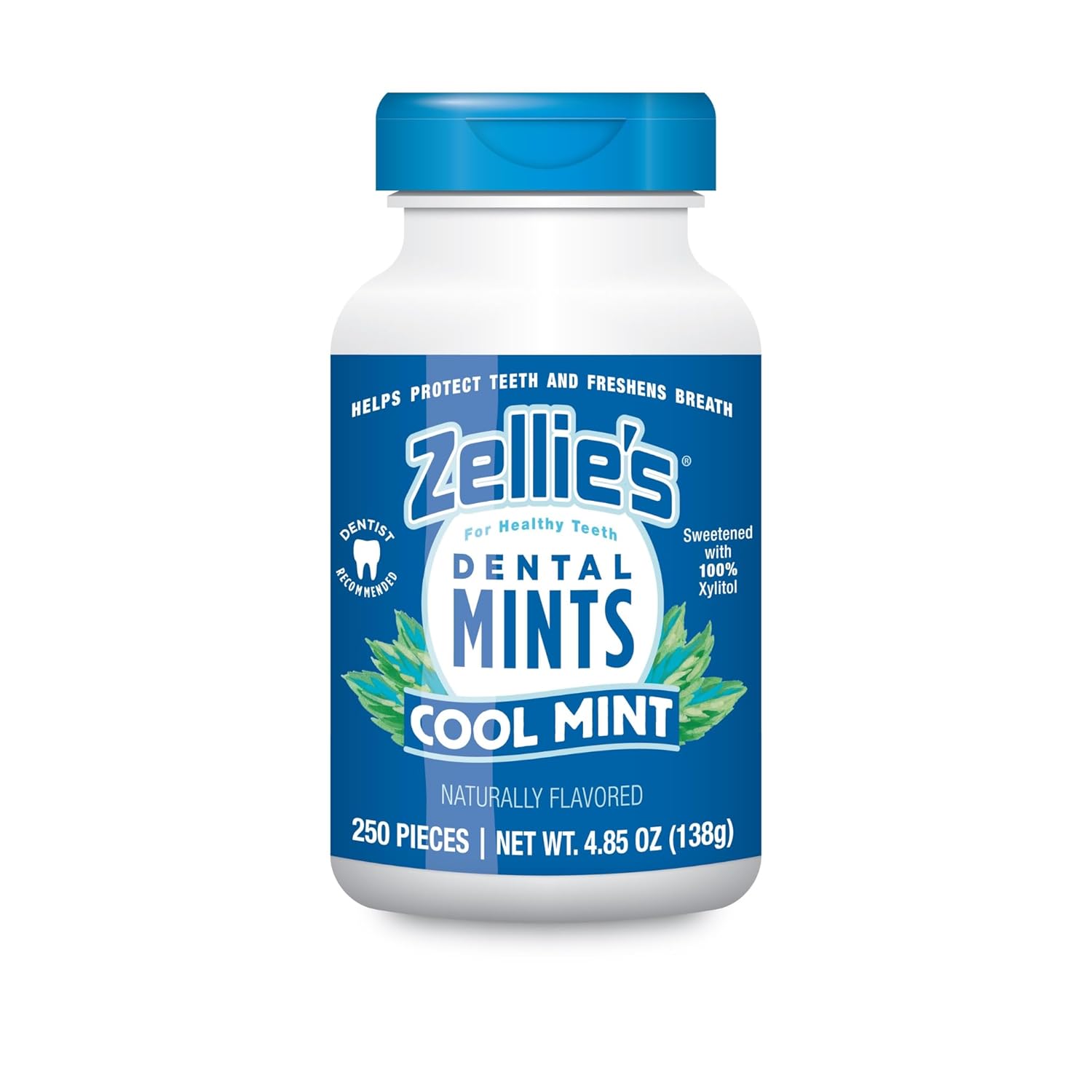 Zellie's 100% Xylitol Cool Mint Breath Mints - Gluten-Free, Vegan, Kosher, No Aspartame Dental Support (250 Count)