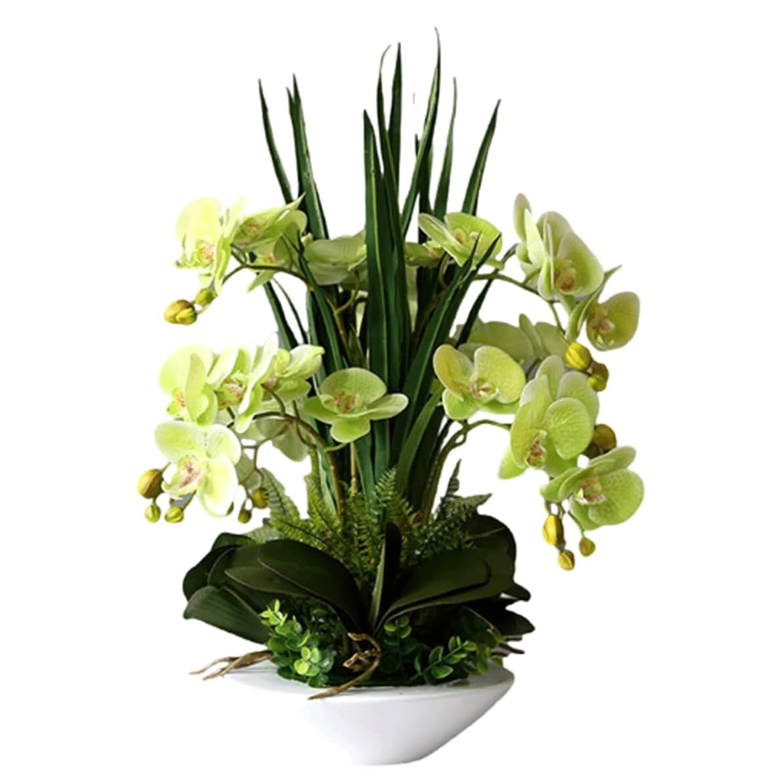 DFGHNBVC Artificial Orchid Artificial Flower Pu Orchids Artificial 7 Branches Artificial Phalaenopsis Flowers With Vase Fake Floral 50Cm Faux Orchids Very Natural.Green
