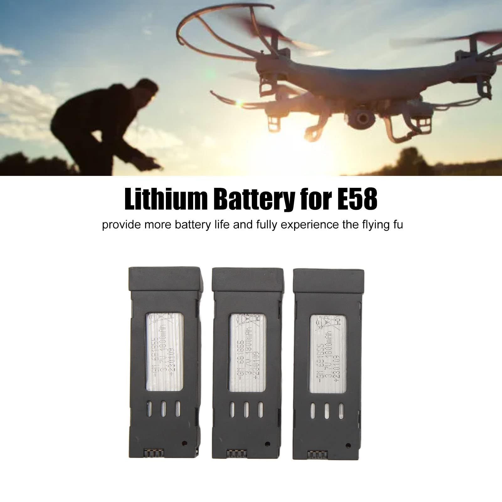Batterie au Lithium pour Drone RC pour E58 L800 JY019 S168 et Autres Avions Télécommandés avec Câble de 3 en 1, Accessoires de Remplacement pour Quadricoptère Longue Durée
