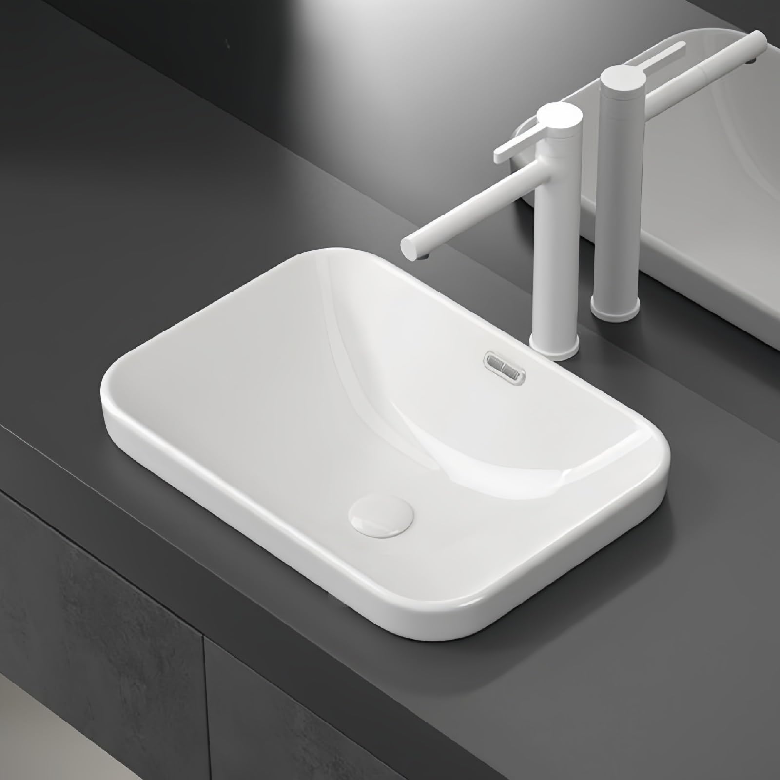 Ceramiczny zlew łazienkowy – biała umywalka wpuszczana na blat pod blatem idealna na balkon - 45 x 33 x 15,5 cm