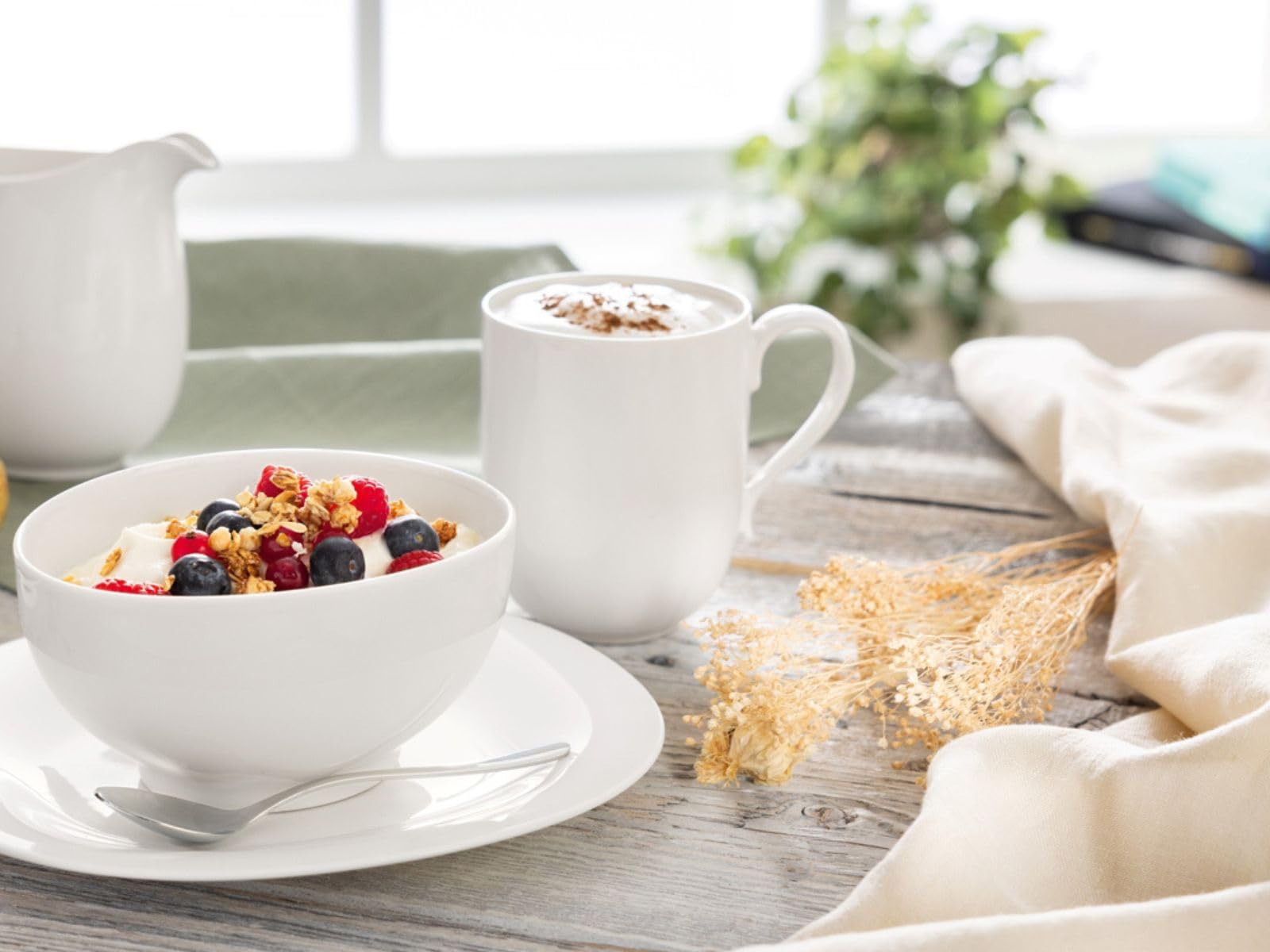 Villeroy & Boch New Cottage Basic Latte Macchiato-Becher 6er Set, 480 ml, Höhe: 11 cm, Henkelbecher aus Premium Porzellan, Weiß