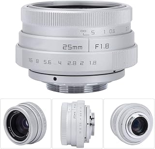 Camera Lens, F1.8 Manually Adjusted Aperture 20/25mm Focal Length Mini CCTV C Mount Wide Angle Lens for Sony/for Nikon/for DSLR Camera (Silver)