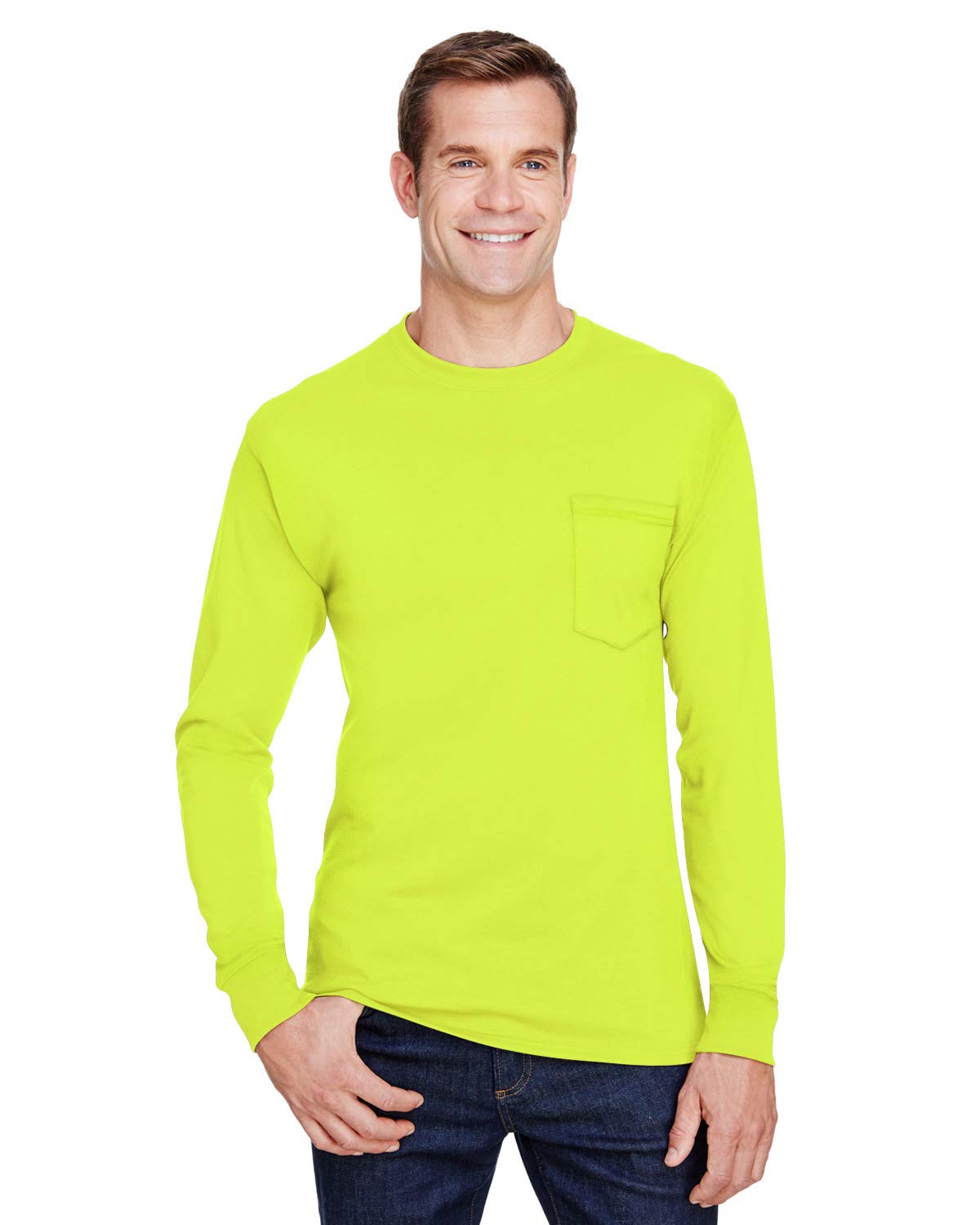 Hanes W120 T-shirt de travail à manches longues et poche pour adulte