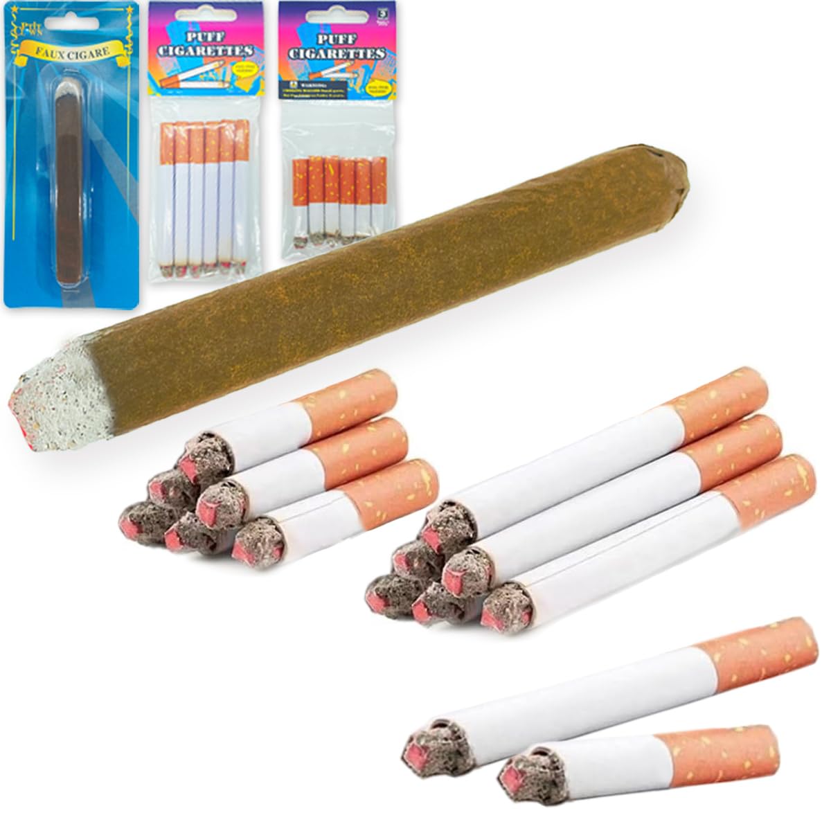 Fake Puff Cigarettes That Blow Smoke (6 Cigarettes + 6 Half Cigarettes + 1 Cigars) Joke Faux Cigars Realistic Look - Prop for Prank, Halloween Costume, Movie,heater Play - Fun Gag Gift, Novelty Toy