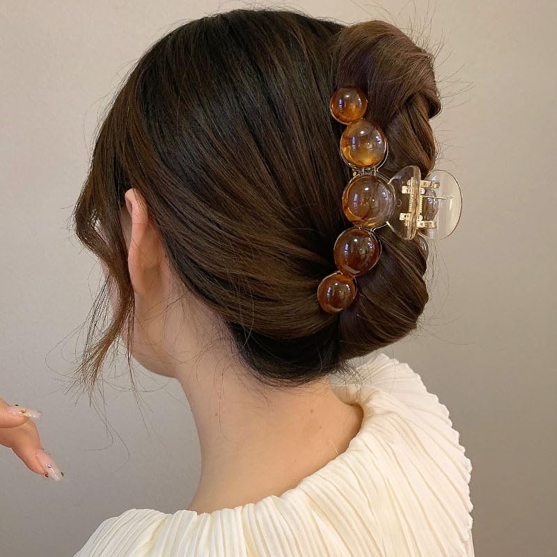 Pinza grande para el cabello con perlas color ámbar miniatura 4