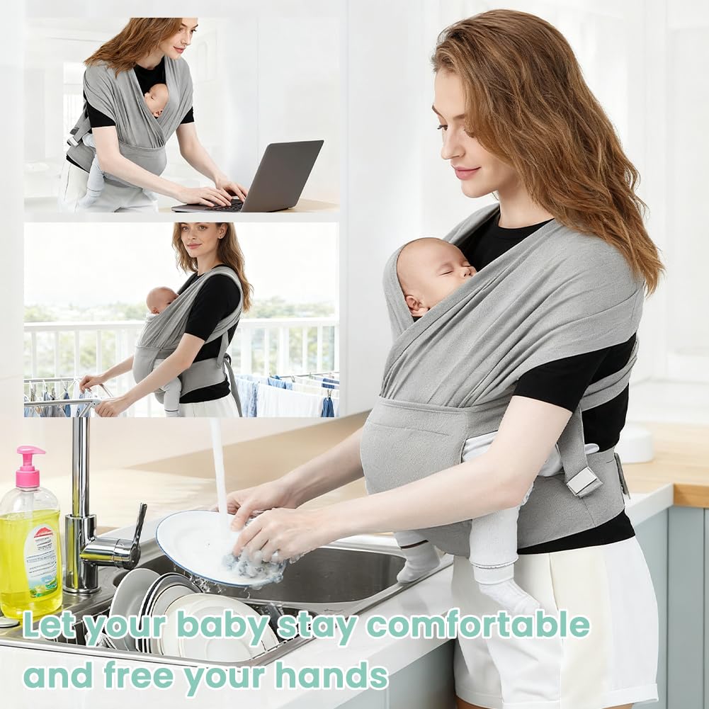 AOOWU Fascia Porta Bebe, Marsupio Neonato Ergonomico, Extra Morbido Fascia per Neonati in Cotone, Neonato Facile da Indossare, Fascia Neonato Adatto Fino a 15kg, Facilmente Regolabile