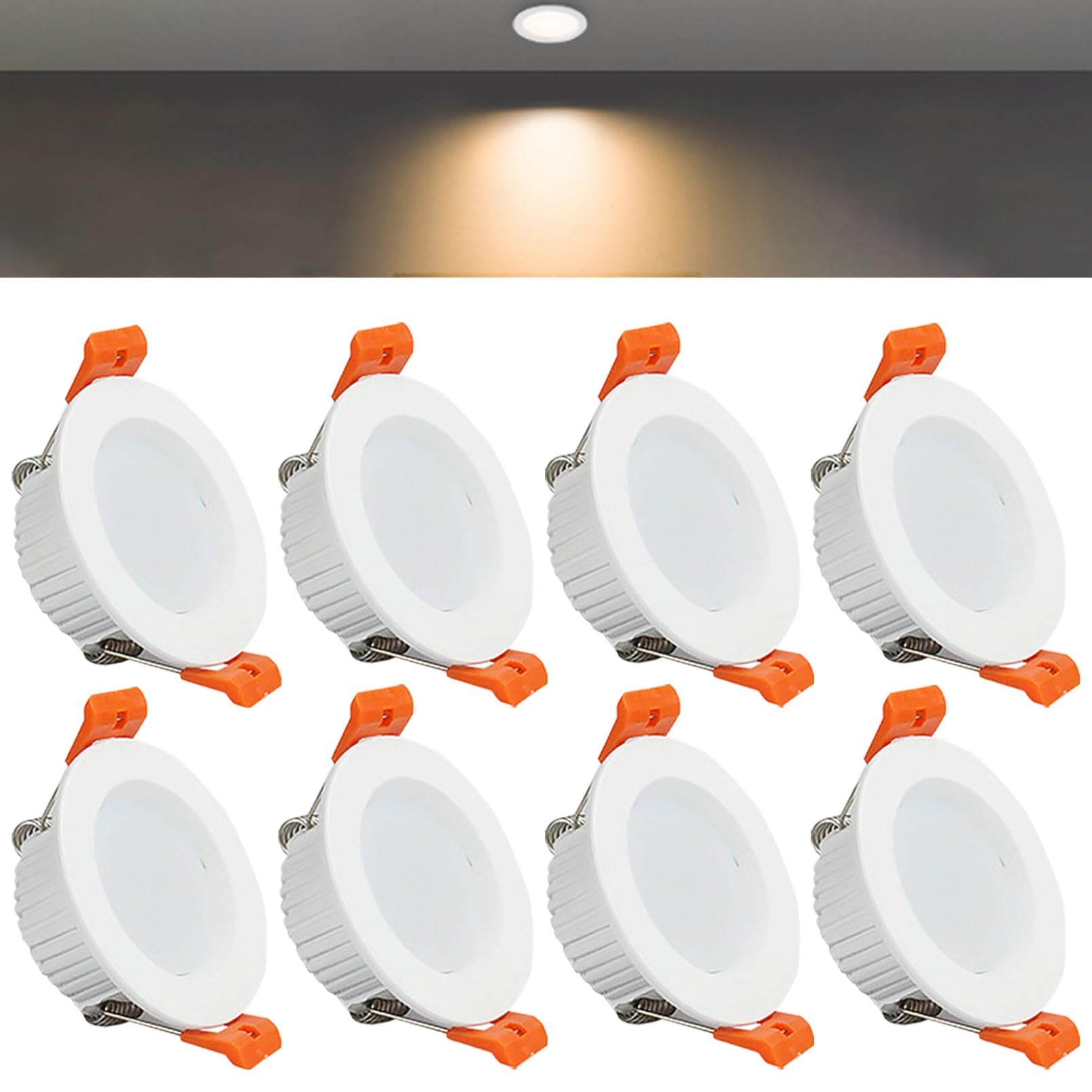 TTiiLoe 3W Round LED Recessed Ceiling Spotlights, 3000K Warm White Ultra Slim Panel Ceiling Light, Cut Φ50-55mm, AC110-240V Downlights for Hallway Stairwell Showroom, 8 Pack