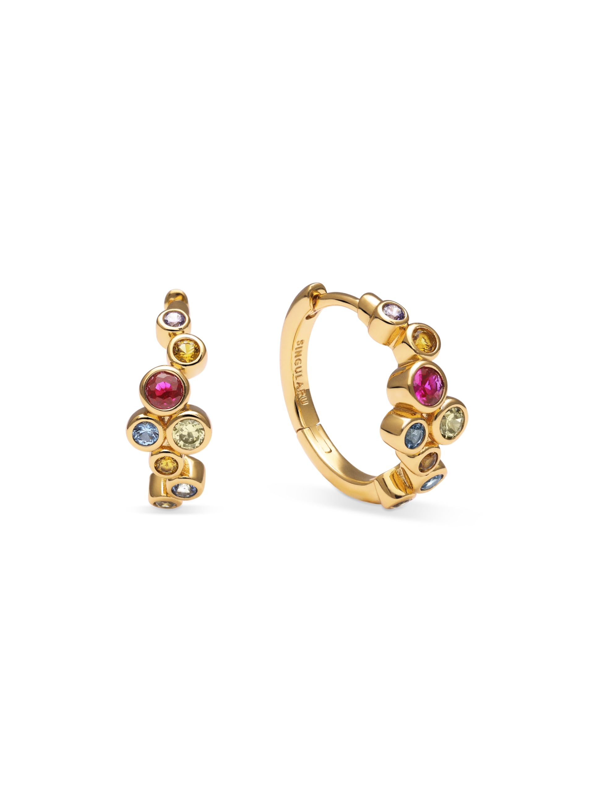 SINGULARU Pendientes Mujer Rainbow Bubbles S Baño Oro | Acero con baño de oro de 18kt resistente al agua con detalle de perla cultivada.