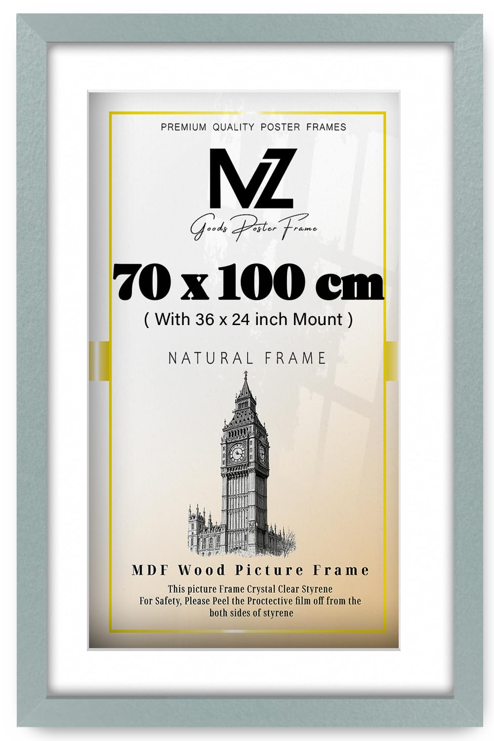 MZ GOODS | MDF Engineered Wood Picture Frame (91.44 x 60.96 cm) with 76.20 x 50.80 cm White Mount Wall Mount | 24 x 36 Inch Poster for Comic Sketch Artwork, Decorative Frame [ Silver ] — image 1