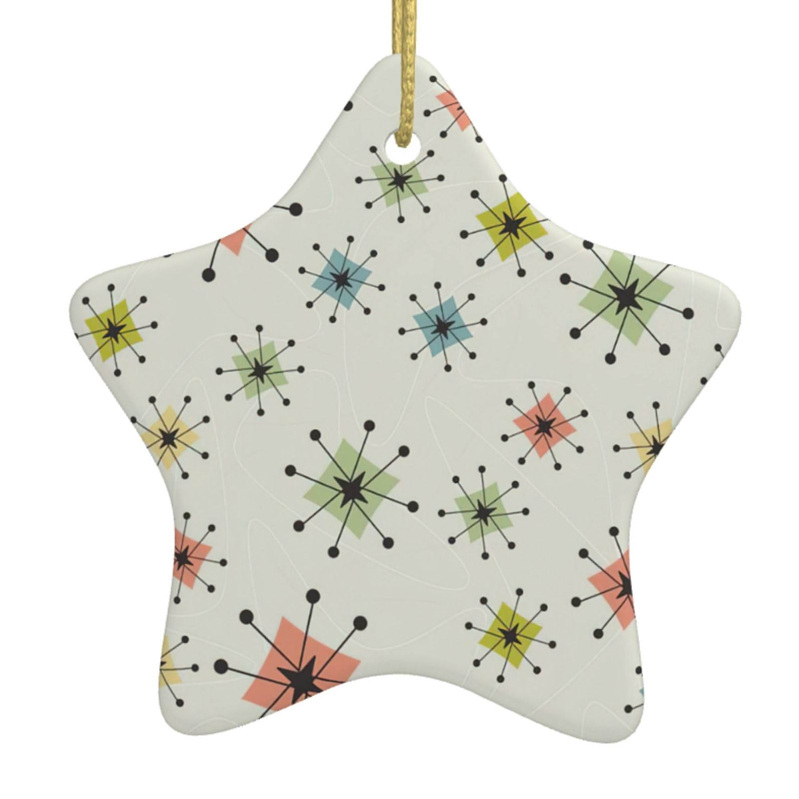 Nbtghga White Modern Print Christmas Ornaments, Ceramic Hanging Ornament, Round Shape Decorations