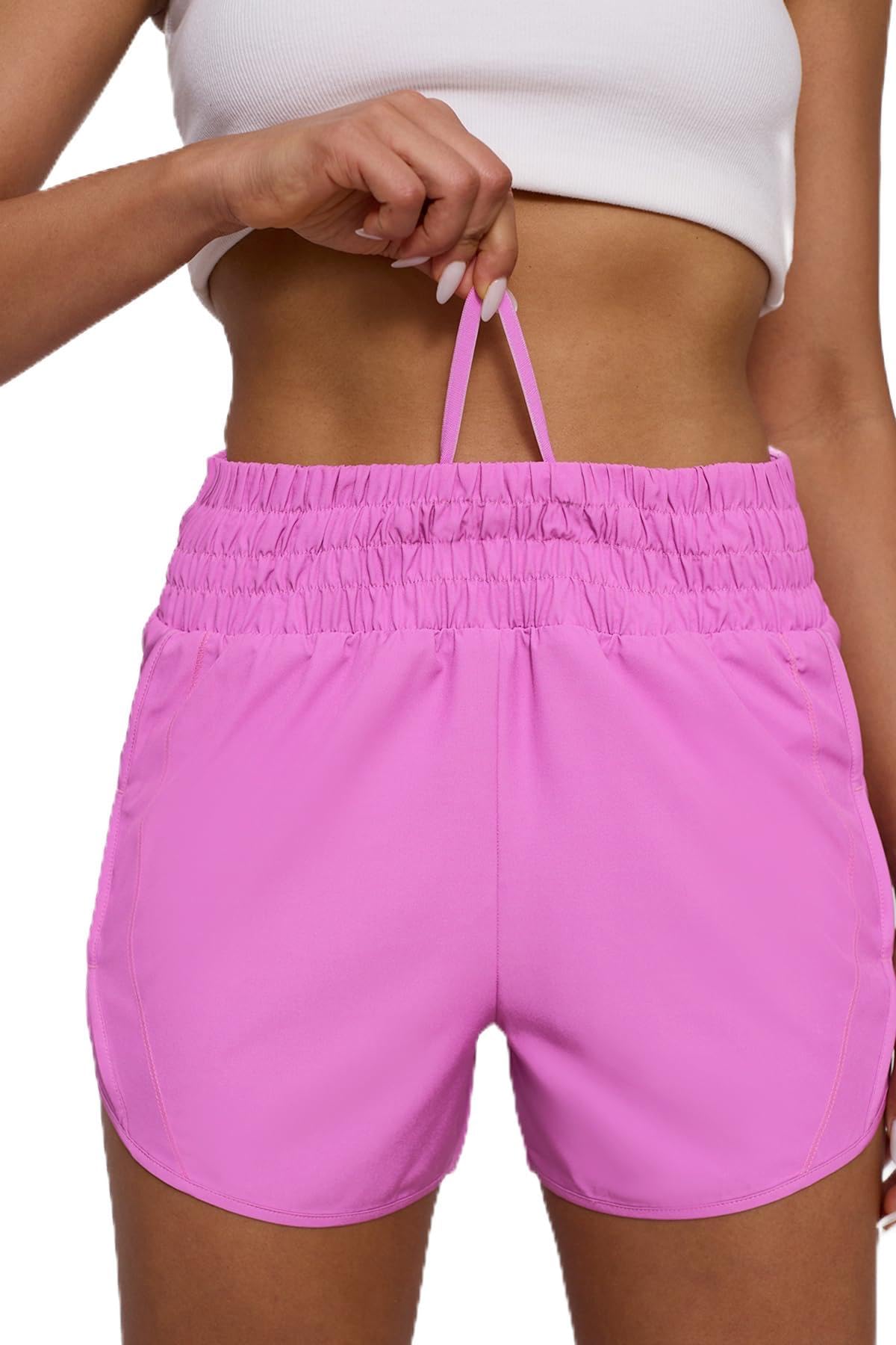 Tough Mode Damen-Laufshorts mit hoher Taille, elastische athletische Shorts mit Taschen für Fitnessstudio, Yoga
