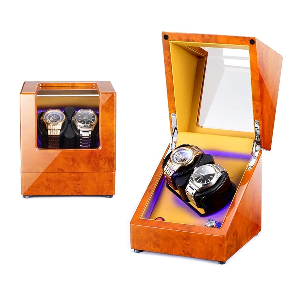 QUSYZD Watch Winder LED Illumination Automatic Watch Winder 2 Watches Piano Paint Watch Box 5 Rotation Mode Silent Motor Watch Winder,C-A