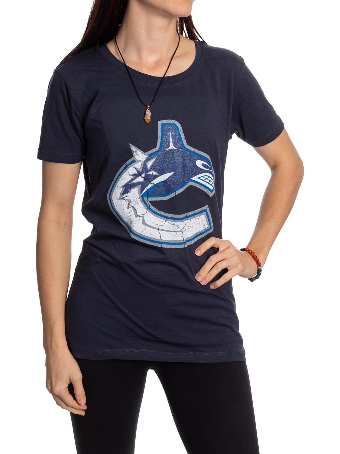 Calhoun NHL Surf & Skate Women's Distressed Print Fitted Crew Neck Premium T-Shirt (Edmonton Oilers, XX-Large) — view 13