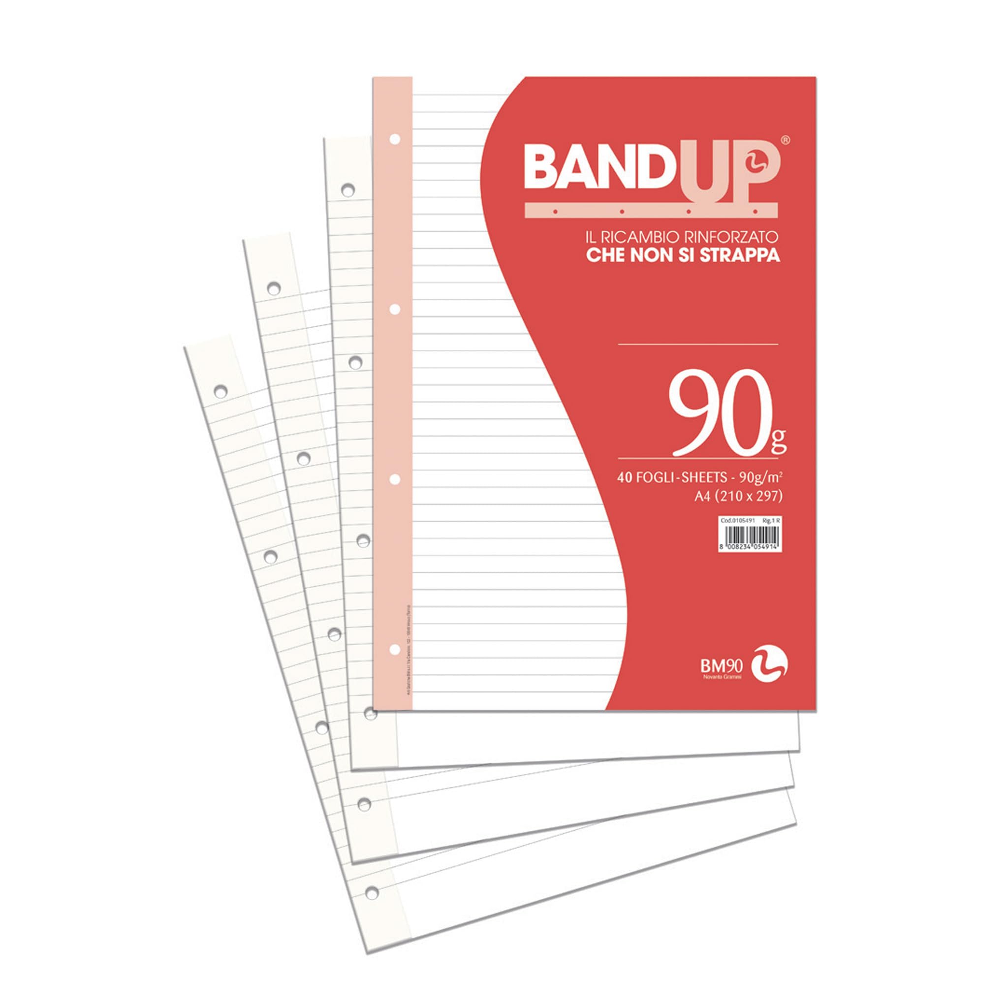 BeMore Ricambi Bandup A4 Banda Rinforzata 21x29,7 cm Rigatura 1R 40 Fogli 90G/Mq