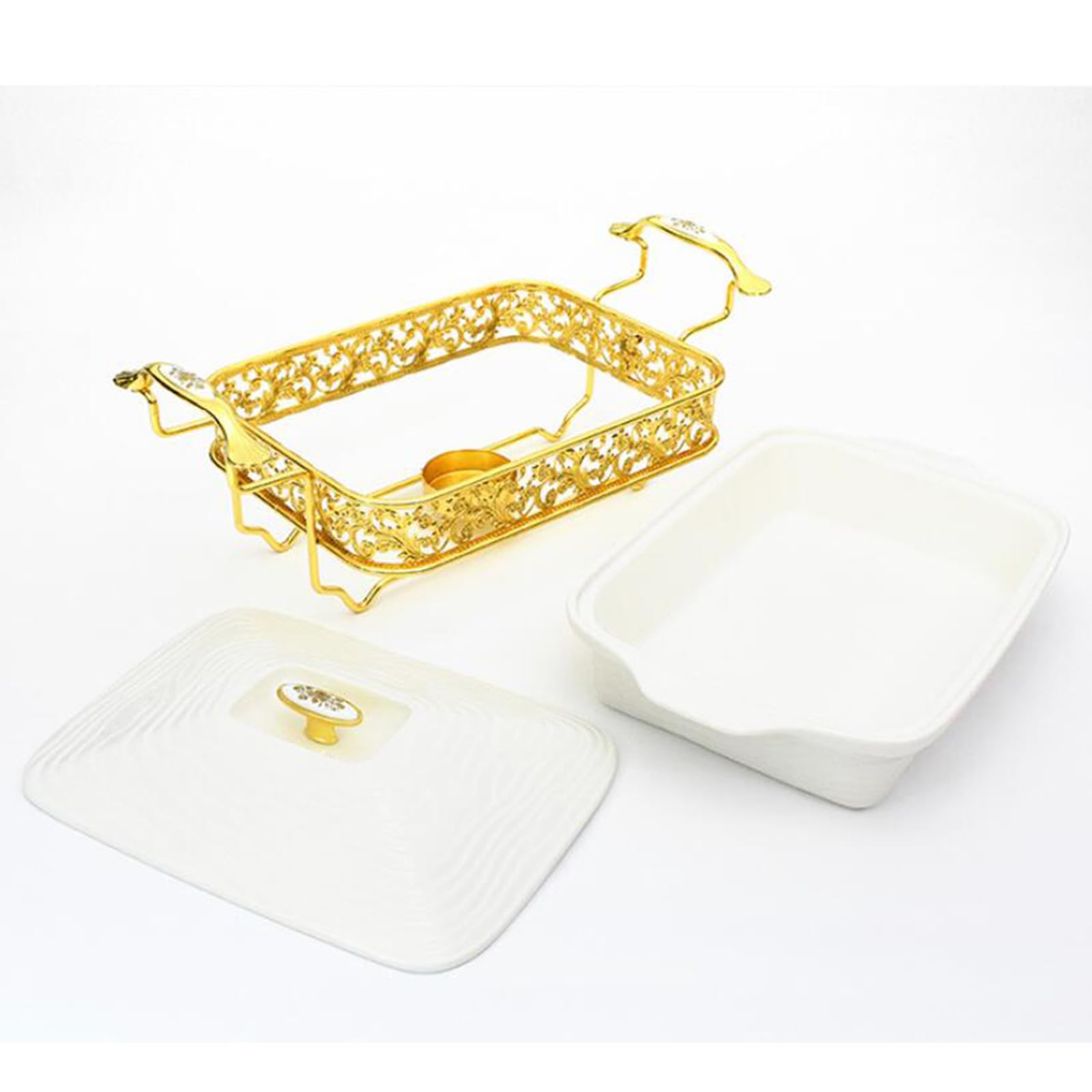 Juego de Platos rectangulares de cerámica para Frotar, 1,5/2,5 L, Servidor de Buffet con Tapa y Soporte de Combustible, para Equipo de Buffet de Fiesta, Boda (1,5 L)