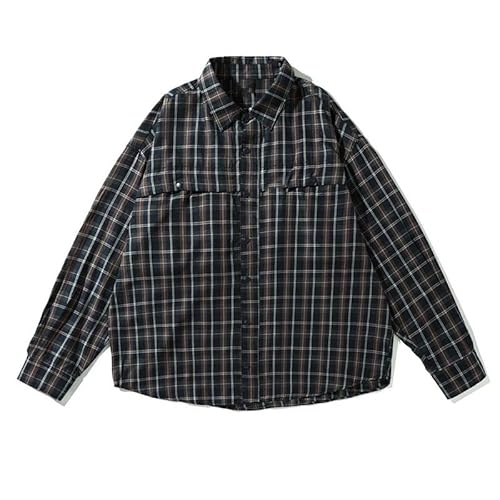 WGTYOA Casual Loose Long Sleeves Workwear Shirt Fashion Cotton Breathable Cardigan Versatile Lapel Shirt Jacket(Blue,X-Large)