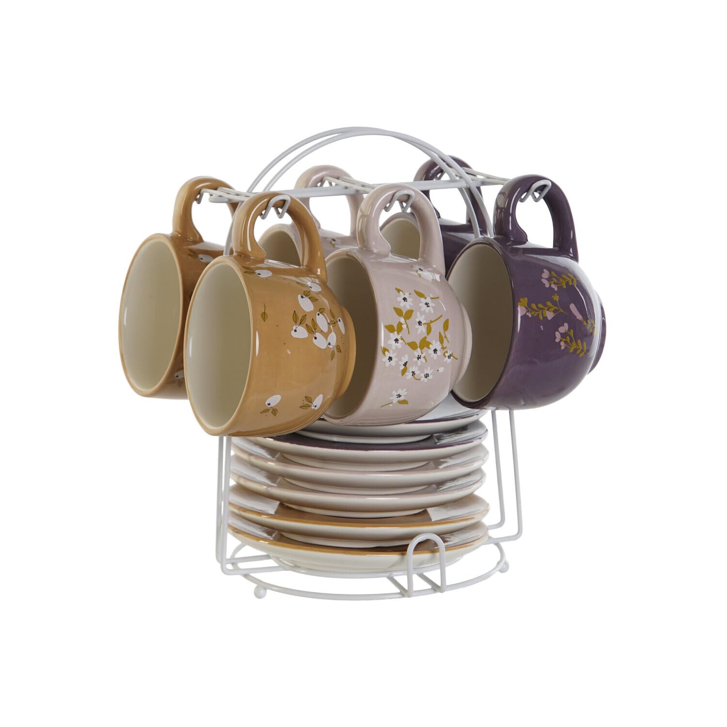 Service à café 6 tasses dolomite rose et son support en métal 180 ml