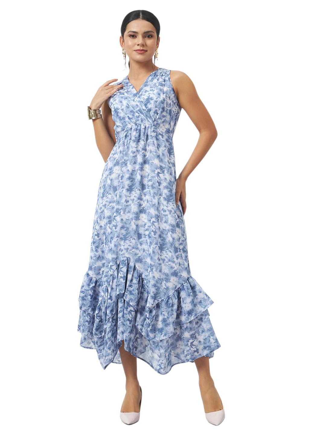 Trend Arrest.ed Women’s Printed Sleeveless Maxi Dress with Ruffle Hem & Lining | Flowy V-Neck Long Dress for Brunch & Evening Outings-picture-18