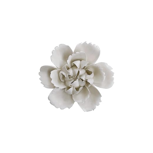 Peony, 3.54" Ceramic Flower Wall Art, 3D Wall Hanging Decor,Artificial Flower Wall Sculpture，Handcrafted 3D Hanging Porcelain Flowers, Porcelain Flower Décor (White)