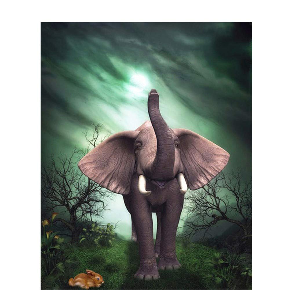 Kit Broderie Diamant Éléphant 80x100cm : Peinture Strass Toile Complète