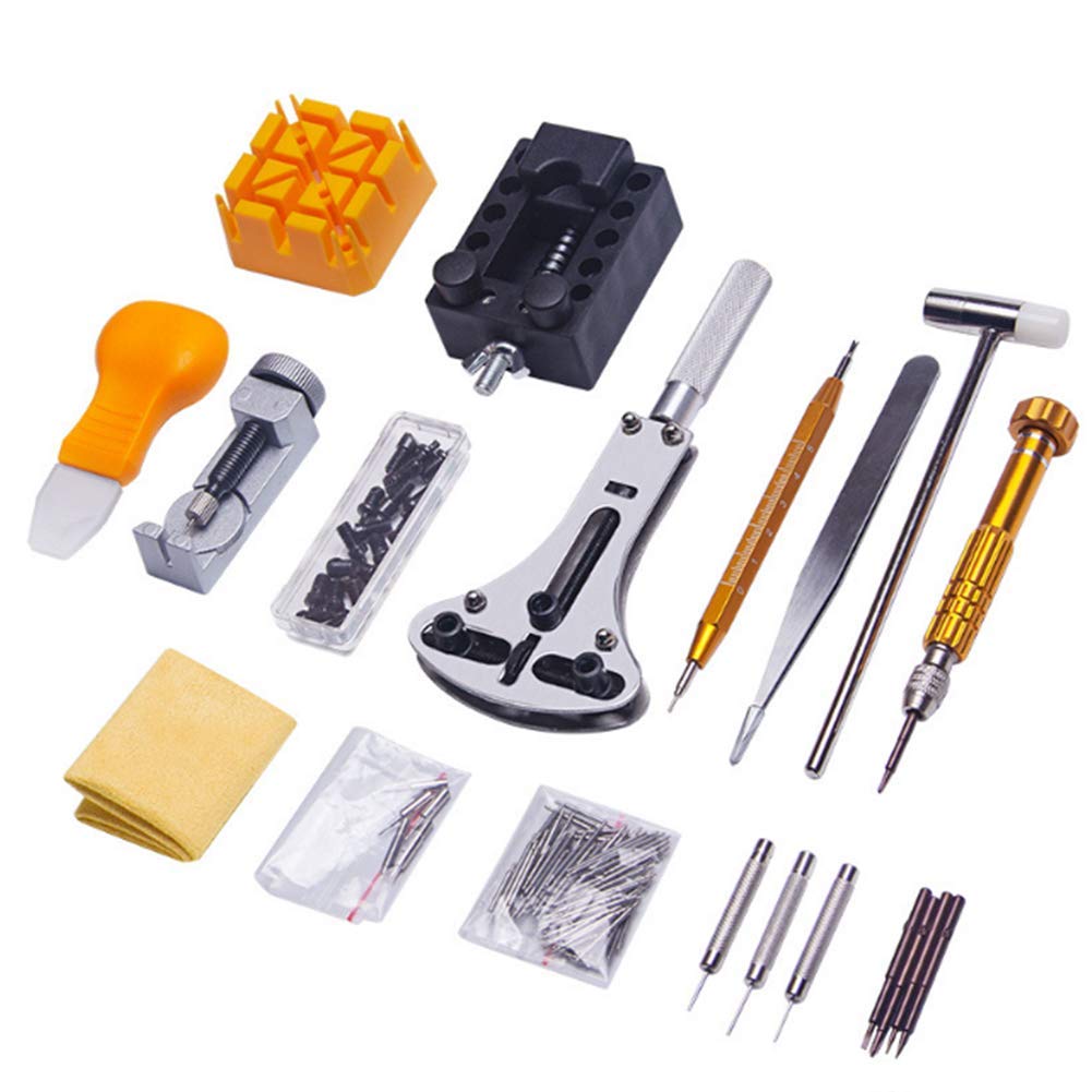 Horloge reparatieset, horlogeband reparatie gereedschapsset inclusief draagtas, schakelverwijderaar, veerstaafgereedschap, pin, houder, hamer, pincet, doek voor batterijvervanging