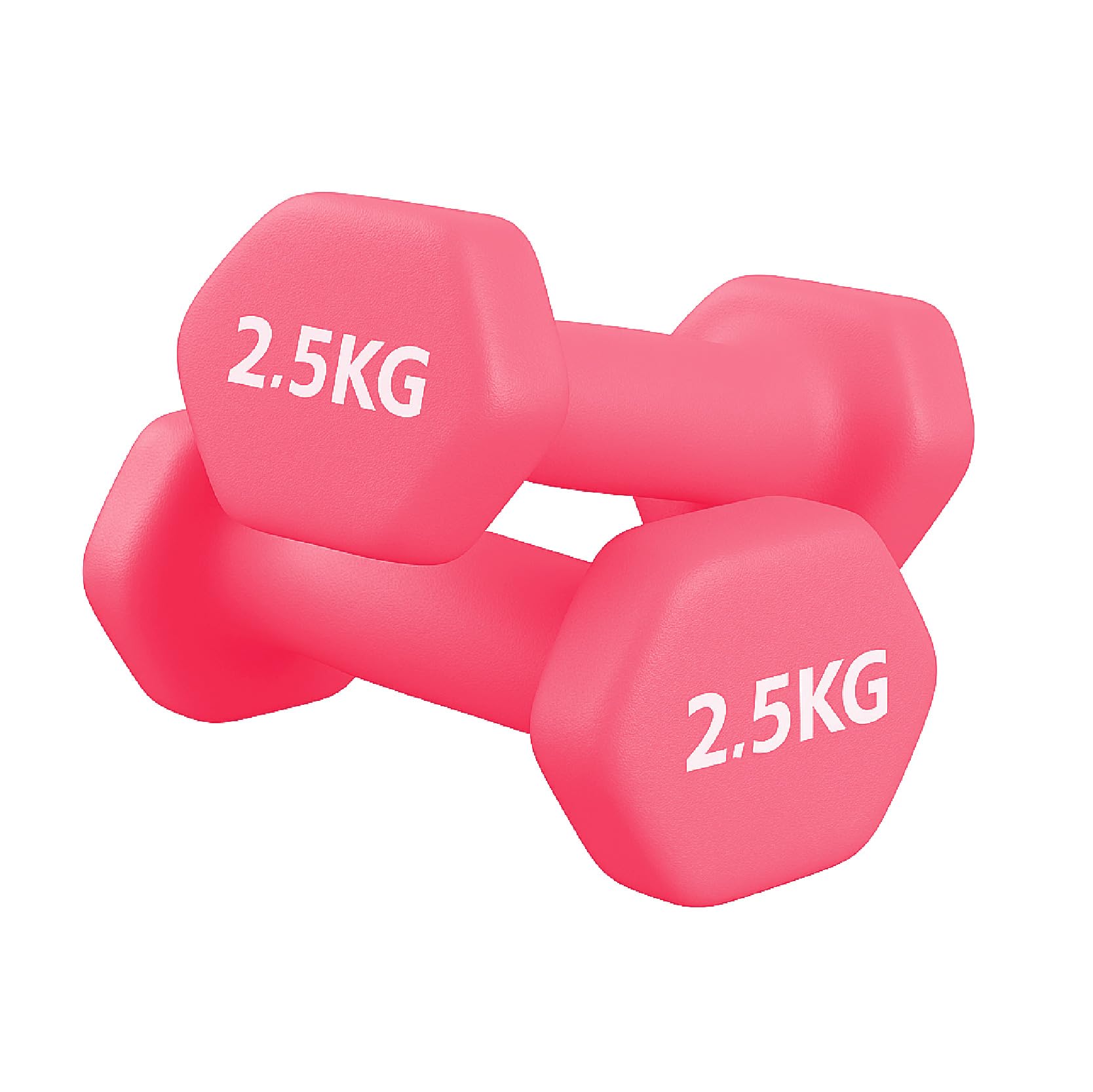 Neoprene Dumbbells Pair for Women Home Gym, Hex No-Roll Design, Non-Slip Grip, Colour Coded Weights Set, 0.5kg to 10kg (2.5kg-Pair-Pink)