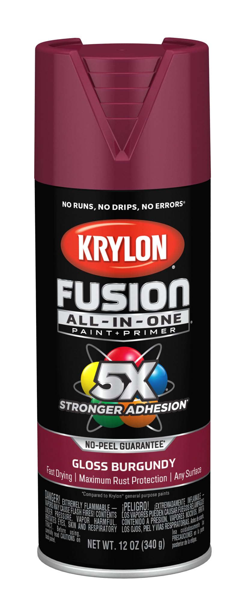 Krylon Rust Preventative Spray Paint, Burgundy, Gloss, Solvent, 12 oz K02704007-1 Each