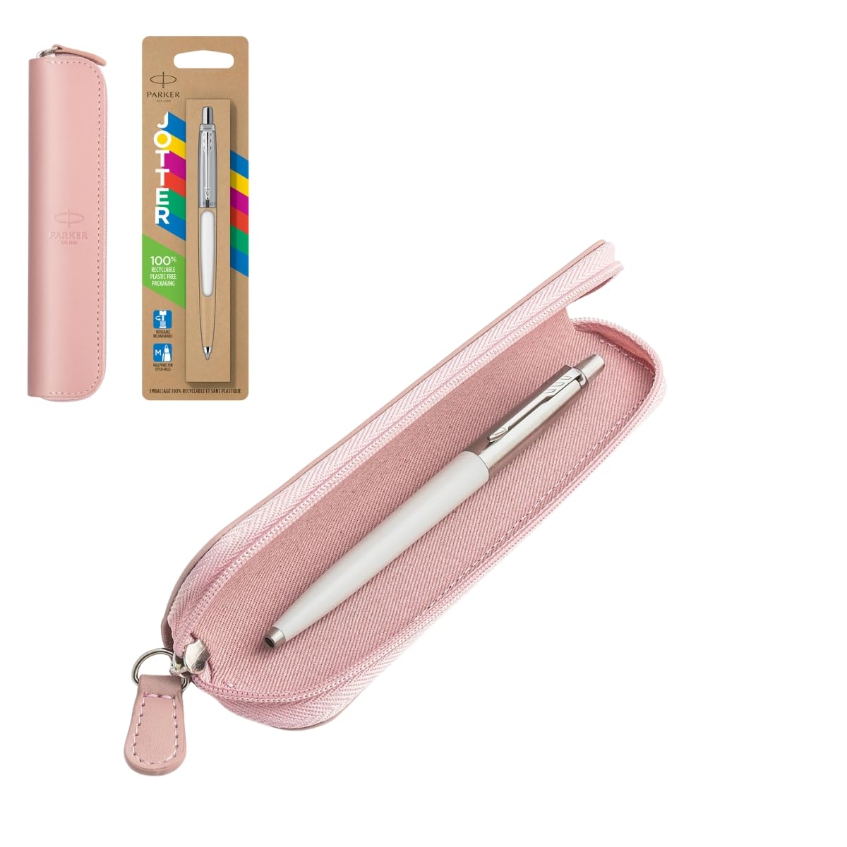 Parker Jotter Originals Gift Set - White Ballpoint Pen with Pink Embossed Case