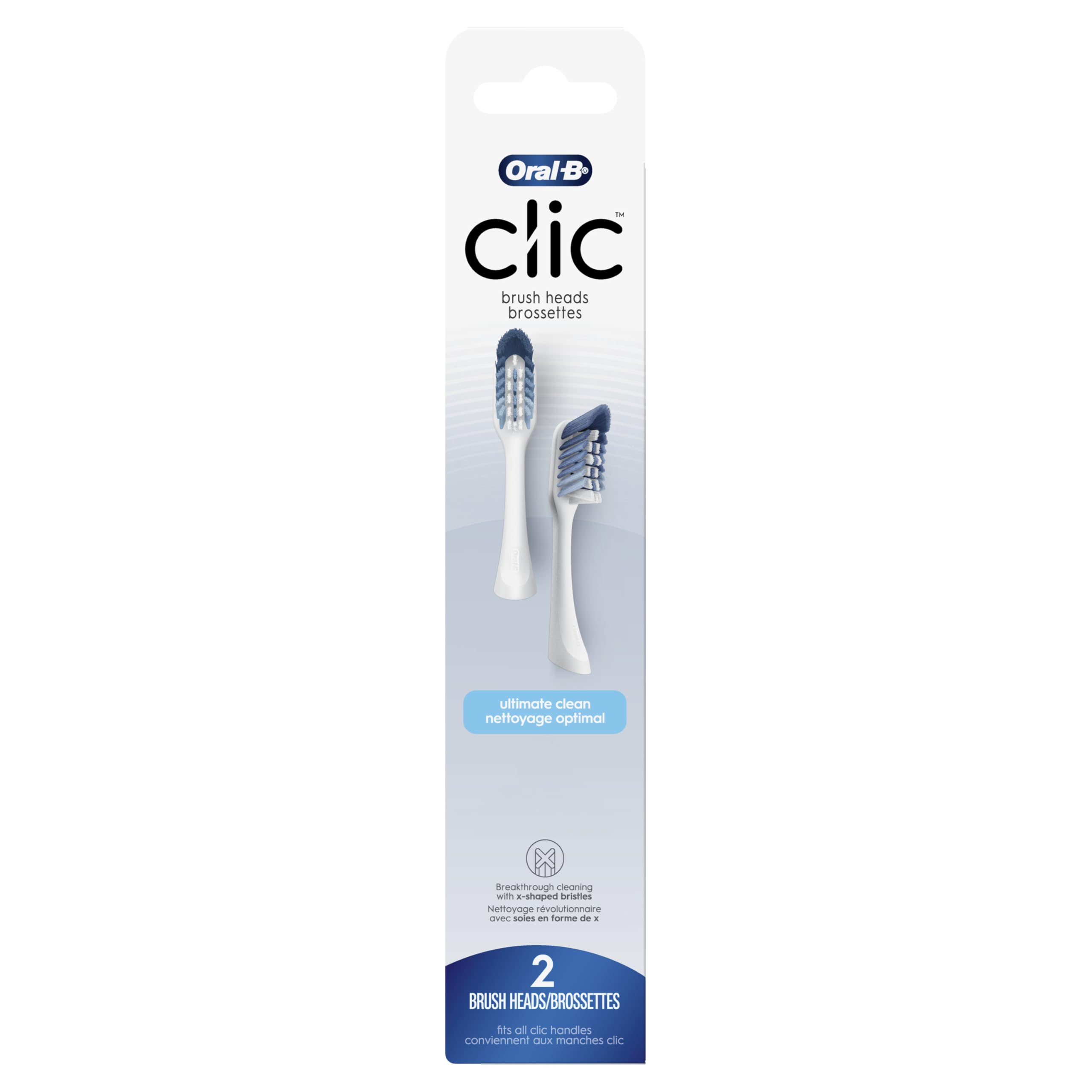Clic Toothbrush replacement heads, 2 count toothbrushes, white refill brush heads