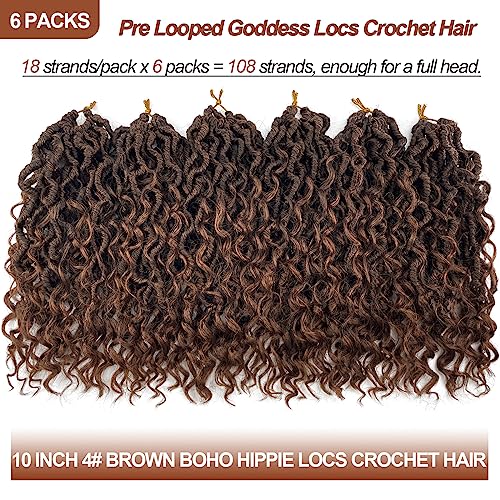 Goddess Locs Crochet Hair 10 Inch, 6 Packs Soft Goddess Faux Locs Crochet Hair, Ombre Brown River Locs Crochet Hair For Black Women, Boho Hippie Crochet Braids Hair Extension With Curly Ends (10 Inch, T1B/30) #TOP2