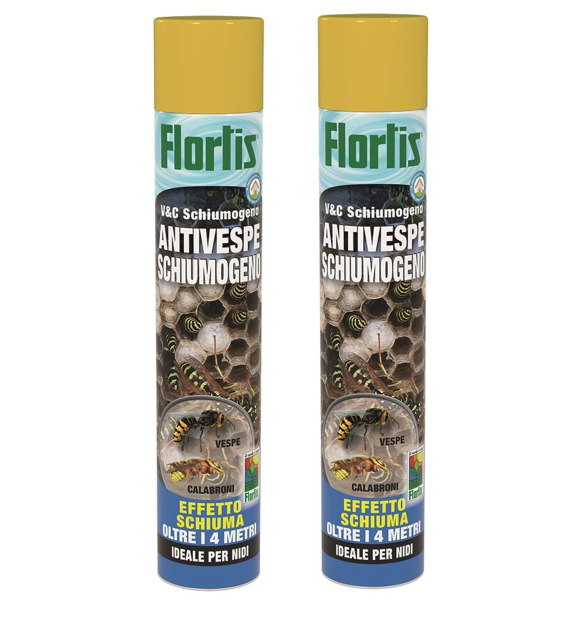 Flortis Set 2 unità di antivespe schiumogeno. Schiuma calabroni e vespa. Insetticida per vespe e calabroni. Ideale per nidi. Erogazione lunga gittata oltre 4m. Anti vespe da esterno e interno 750ml.