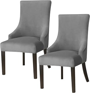 2 Fundas para sillas con Brazos, Fundas para sillas de Comedor de Terciopelo elástico a Prueba de Polvo para Sala de Estar, Oficina (Gris Oscuro)