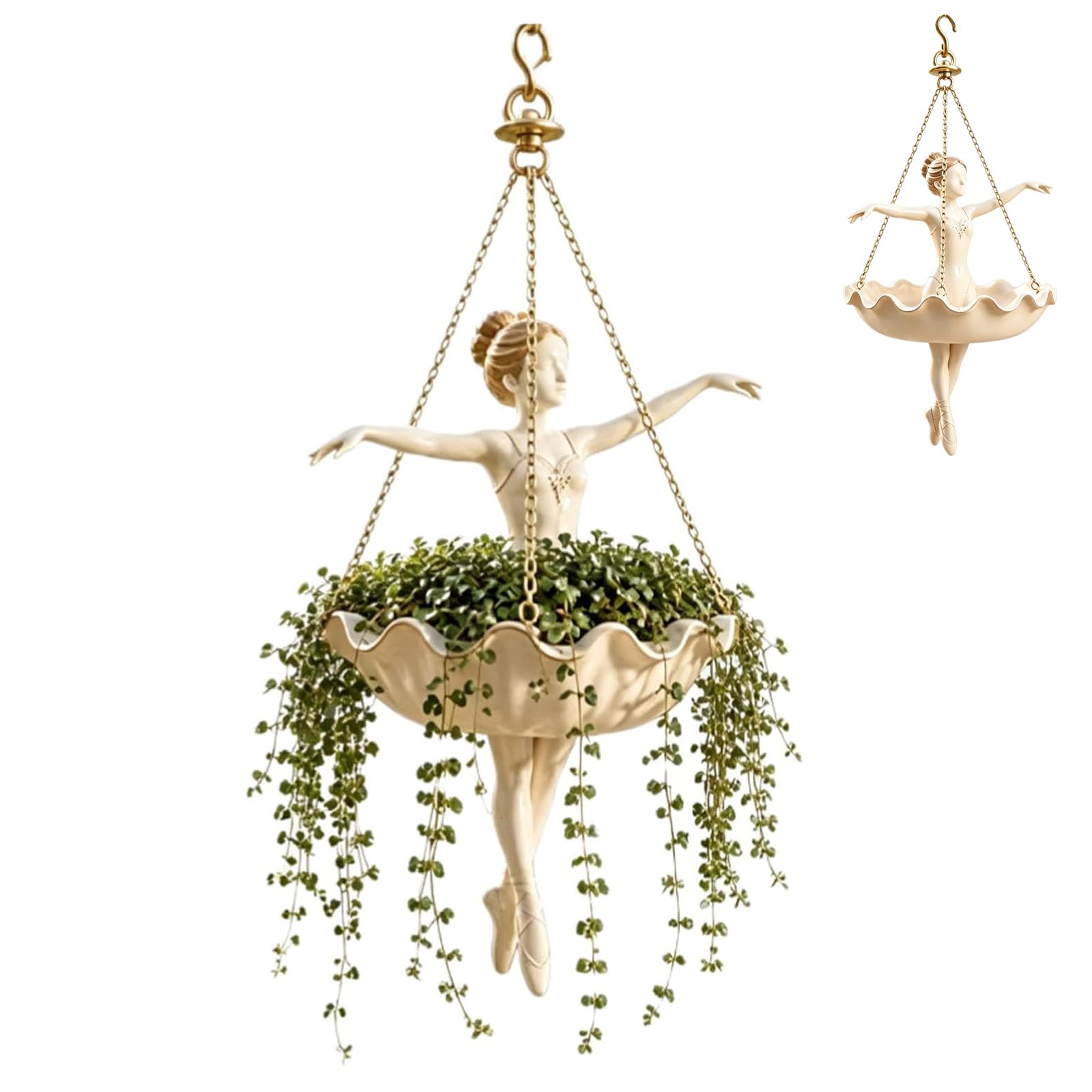Ballet Dancer Hanging Planter with Metal Chains, Ballerina Statue Flower Pot for Succulents, Indoor Outdoor Patio Garden Decor, Dance Teacher Gifts (1) — image 1